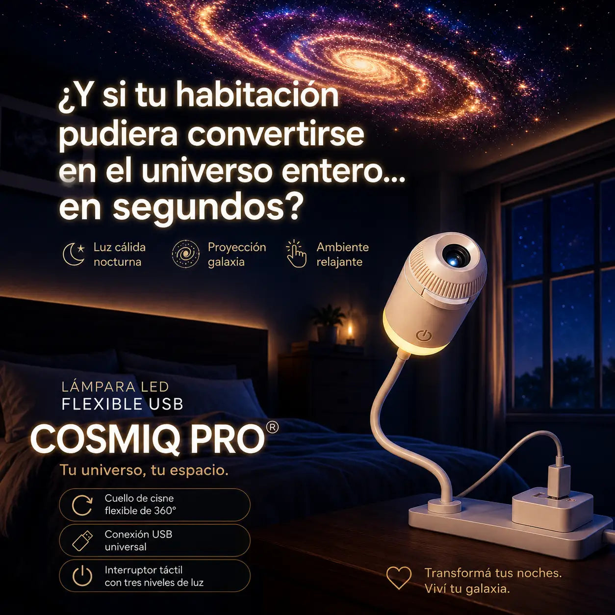 Lampara Proyector de Estrellas y Galaxias USB 2 en 1 | Transforma la habitacion en un Universo