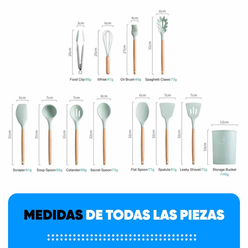 SET UTENSILIOS DE SILICONA PARA COCINA 12 PIEZAS RESISTENTE AL CALOR