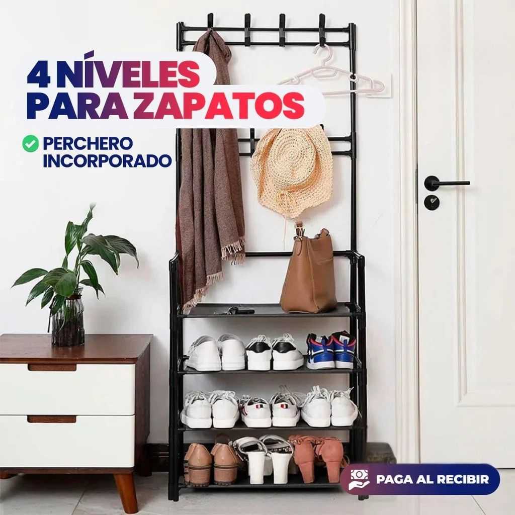 ORGANIZADOR DE ZAPATOS 4 NIVELES Y PERCHERO