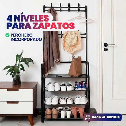 ORGANIZADOR DE ZAPATOS 4 NIVELES Y PERCHERO