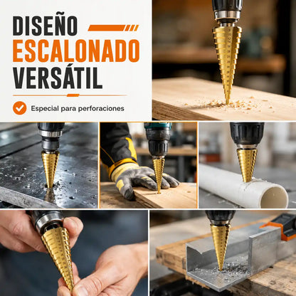 Set de 6 Brocas Escalonadas de Titanio + Estuche | Perfora Distintos Diámetros Sin Cambiar de Broca