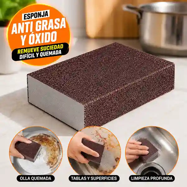 Esponja Anti Grasa y Óxido (remueve suciedad difícil y quemada)