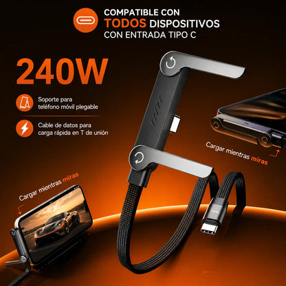 PROMO 2X1 | Cable Cargador rápido 240W con Soporte integrado 1.5 Metros | TIPO-C  para Android y  Iphone