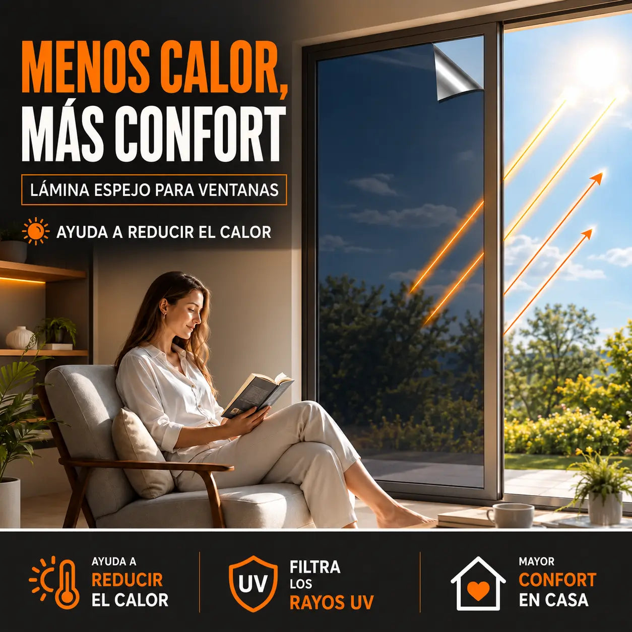 Vinilo Adhesivo Anti-UV para Ventanas 5 Metros | Más Privacidad y Menos Sol Directo