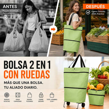 PROMO 2x1 | Bolso Plegable Con Ruedas - LLevas más cosas sin cargar peso