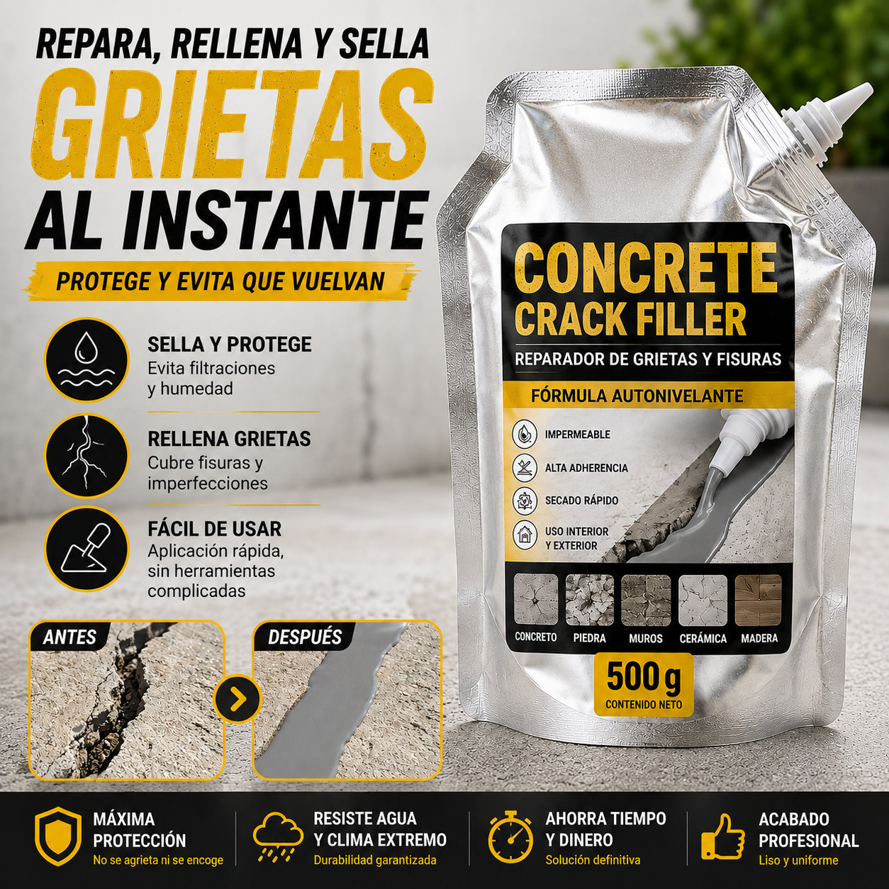 Gel Reparador de Grietas 500g | Rellena, Sella y Protege Grietas en Minutos