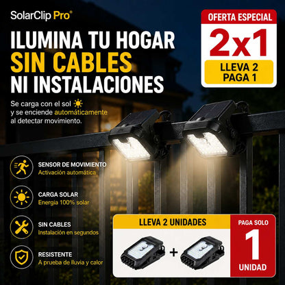 PROMO 2X1 | SolarClip Lampara LED con Sensor y Carga Solar | Ilumina sin cables ni electricidad
