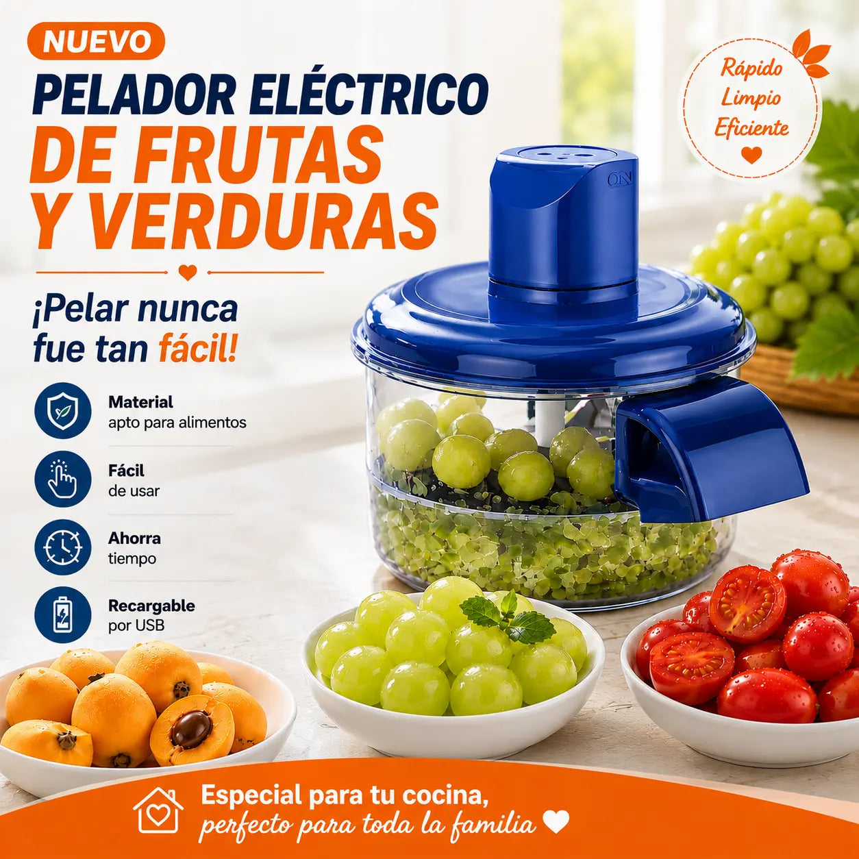 Pelador Eléctrico de Frutas y Verduras | Pela en Segundos Sin Esfuerzo