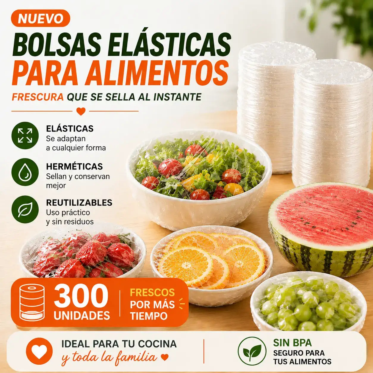 Pack 300 Bolsas Elásticas Cubre Alimentos | Cubre y Protege la Comida en Segundos