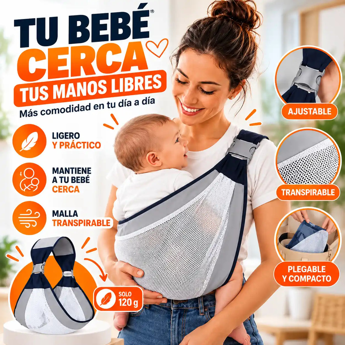 Portabebé Ajustable | Lleva a tu Bebé Cerca y Ten tus Manos Más Libres